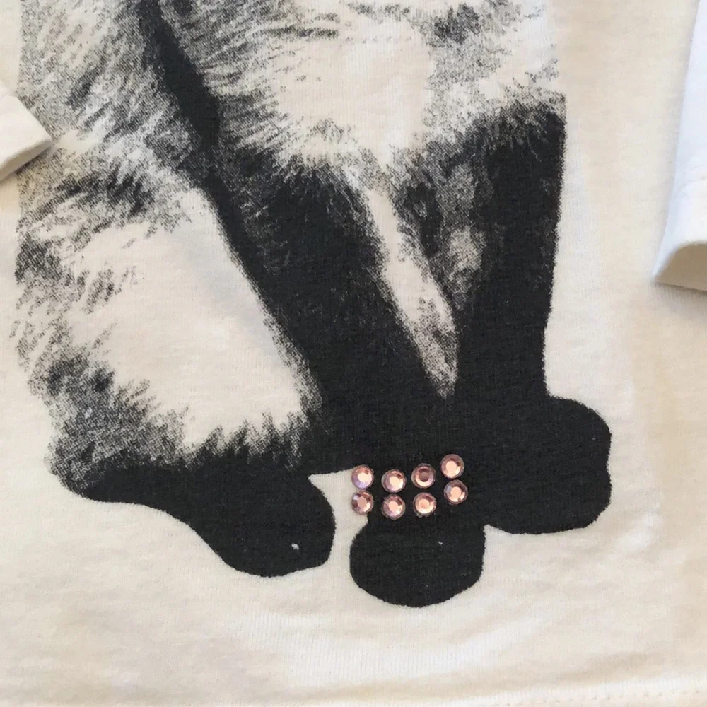 2011 GapKids Cream Cat Graphic Long Sleeve Top Jewels Size XS 4 5 Girls